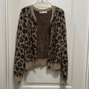 Zara Women's Leopard Print Cardigan - Brown and Black